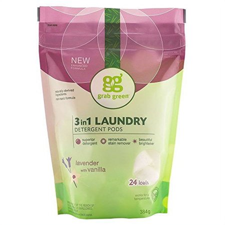 Grab Green Natural 3 in 1 Laundry Detergent Pods  Lavender + Vanilla-With Essential Oils  24 Loads  Organic Enzyme-Powered  Plant & Mineral-Based  13.5 Ounce