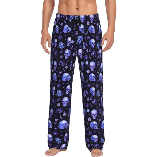 Fotbe Skull flower leaf purple Pantalones de Pijama para Hombre, Pantalones de Dormir, Pantalones de Casa con Cintura Ajustable y Bolsillos-Small