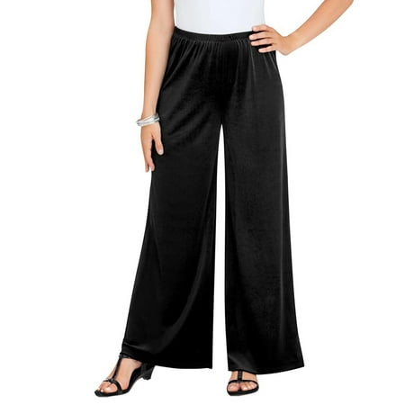 Black Wide Leg Pants women's velvet wide leg elastic waist pants - bell bottoms, medium, black - made in the usa ()
