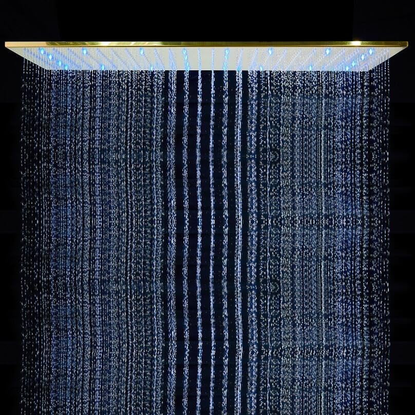 Brushed Gold 16X32" LED Rain Shower Head Large Rainfall Shower Head Ceiling Mounted Rectangle Embedded Type