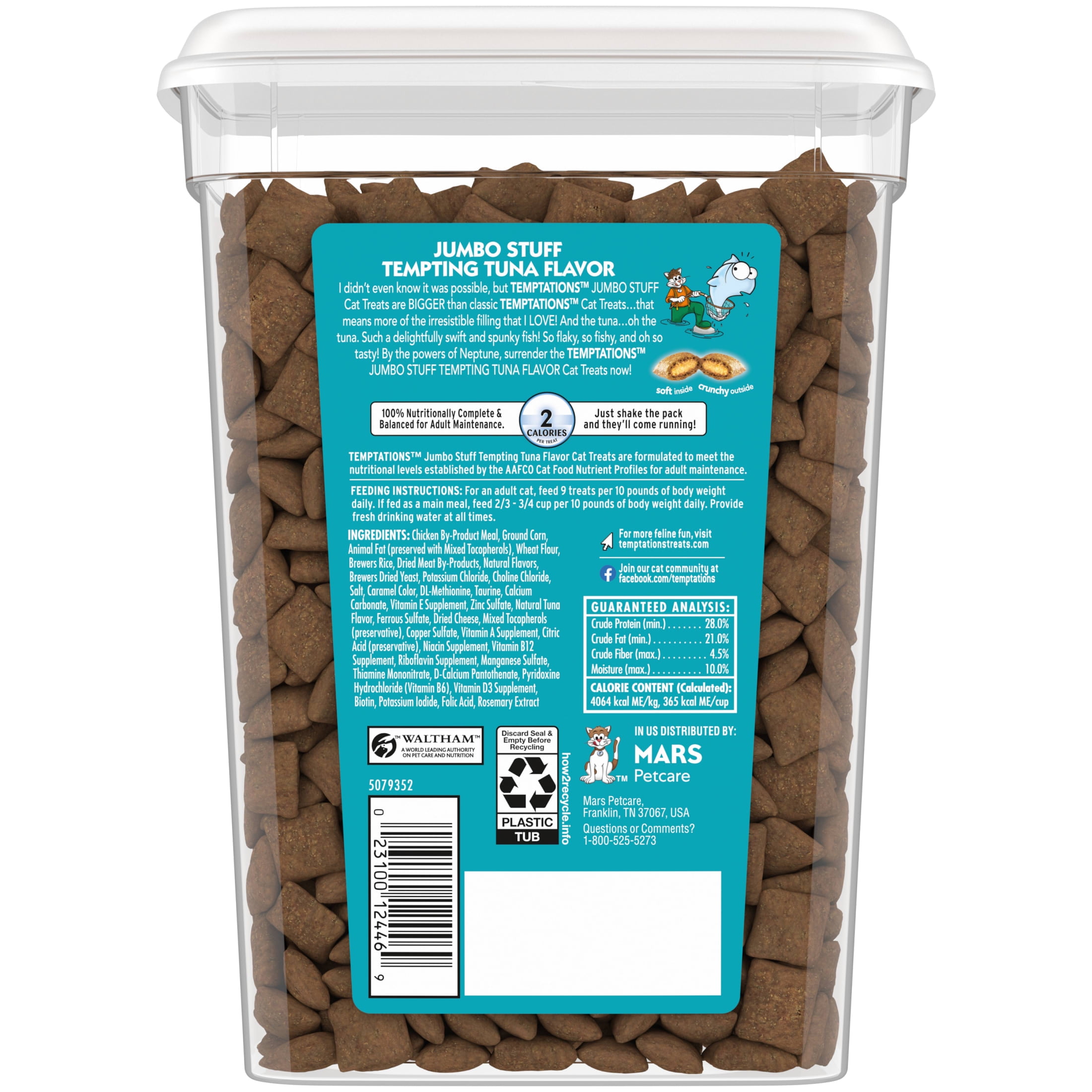 Temptations Jumbo Stuff Tempting Tuna Flavor Crunchy And Soft Treats For Cats, 14 Oz Tub
