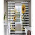 thumbnail image 4 of Sunflowers Sheer Curtains 63 Inch Length 2 Panels Set for Living Room/Bedroom, Spring Summer Bees Floral Black Plaid Kitchen Curtains Grommet Semi-Sheer Curtains Drapes Window Treatments 42"x63"x2, 4 of 7