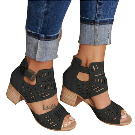 

Loliuicca Women s Chunky Heel Sandals Hollow Out Lightweight Open Toe Sandals