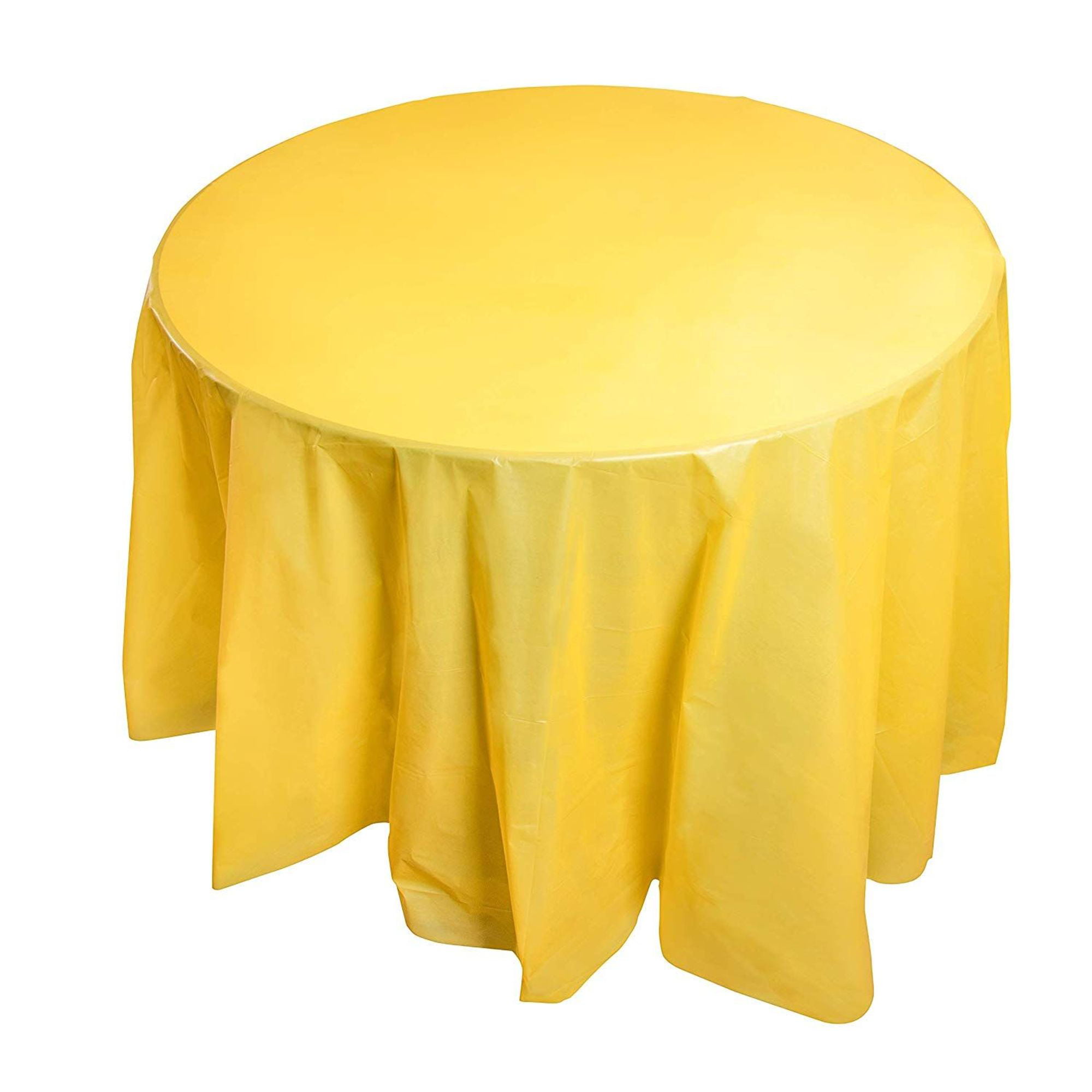 12 Pack Yellow Round Plastic Tablecloth, Yellow Round Tablecloth