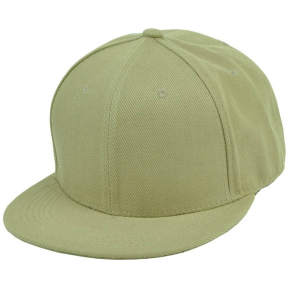 Khaki Blank Plain Solid Double Snapback Hat Cap Flat Bill Acrylic Adjustable