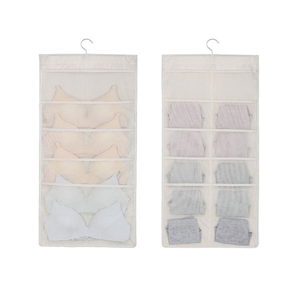 Laklulu Organizador colgante de doble cara para ropa interior, ropa interior, ropa interior, almacenamiento de armario, percha giratoria, bolsa de almacenamiento para sujetador, ropa interior,