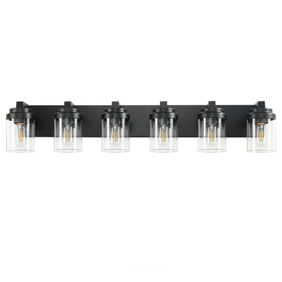 37.5 in. 6-Light Matte Black Wall Sconce with Clear Glass Shade