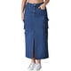 thumbnail image 1 of Falda de mezclilla maxi para mujer INSPIRE CHIC con abertura frontal, botones en la parte delantera, cintura elástica, estilo urbano, bolsillos de solapa, talla 2XL, azul oscuro, 1 of 6