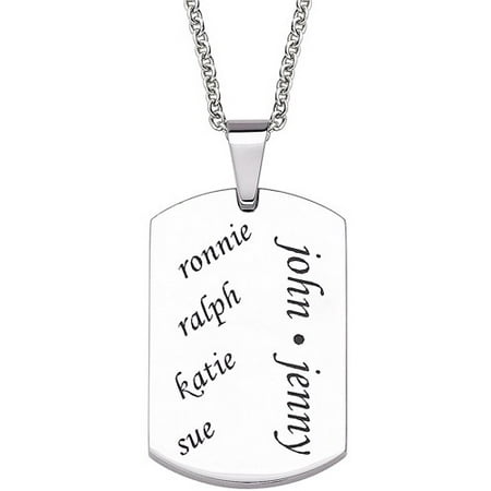 Personalized Everscribe Family Names Stainless Steel Dog Tag Pendant, 20"