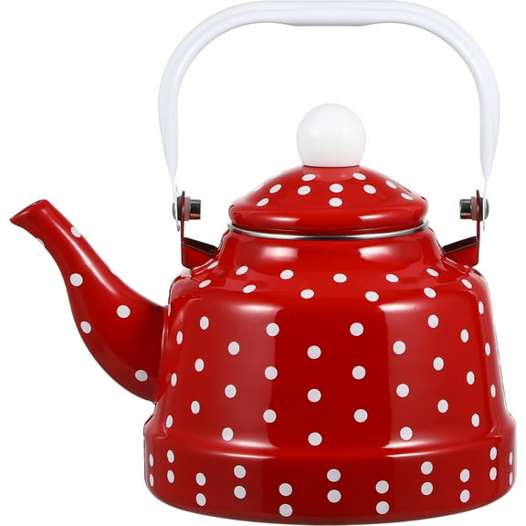BESTONZON Red Enamel Kettle Stove Top Tea Pot with Filter Retro Design for Home and Party