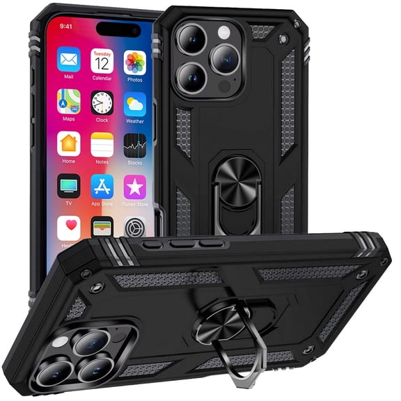 Compatible For Apple iPhone 16 Pro Max 6.9 Ring Kickstand Phone Cover Case - SHRG Black