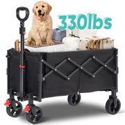 Foldable Collapsible Wagon Cart with 330lbs Weight Capacity, Heavy Duty Lightweight Folding Utility Garden Wagon with Big All-Terrain Beach Wheels, Black