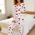 thumbnail image 2 of Bibifish Womens Pajama Set Cute Love Heart Print V Neck Tees And Long Pants Soft Breathable Stretch Comfortable Home Loungewear Set, 2 of 4