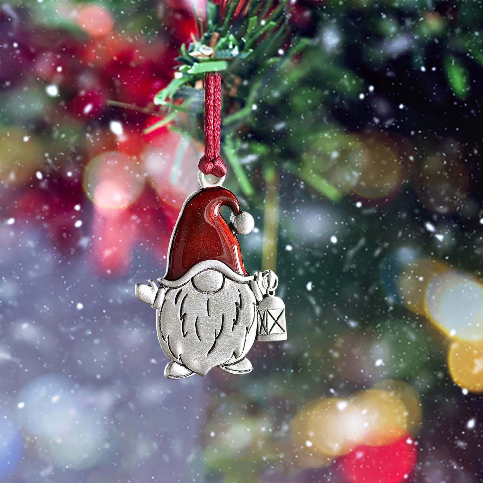 Moocorvic Metal Christmas Gnomes Hanging Decorations, Solid Pewter