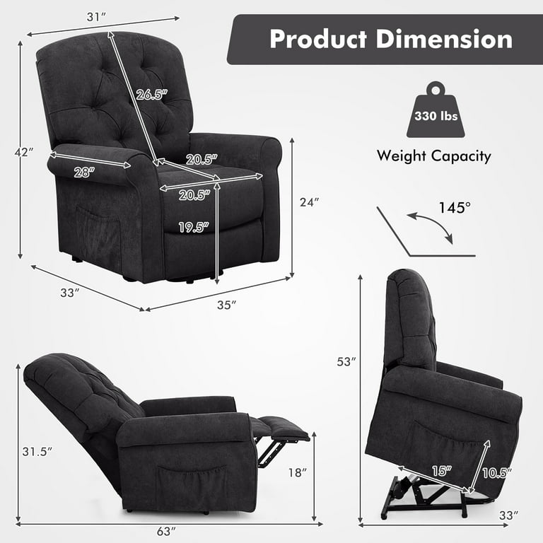 Costway Power Lift Recliner Chair Sofa for Elderly w/ Side Pocket & - Black