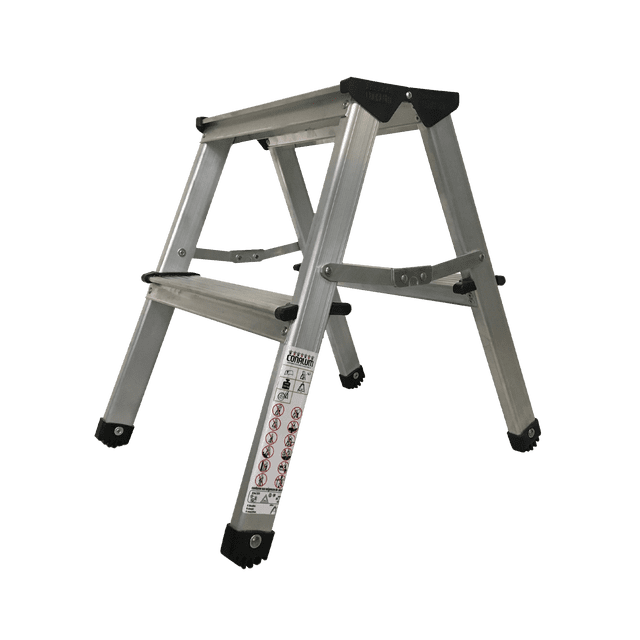 Escalera Plegable de Tijera CONALUM, Taburete Aluminio con Escalón Ancho de 1 Peldaño para 150 kg.