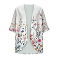 thumbnail image 4 of Clearance Clothes Under $5 Abomasnow Womens Floral Print Puff Sleeve Kimono Cardigan Loose Coverups Resort Wear 2025 Trendy Beach Lightweight Cardigans, 4 of 5