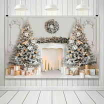 Luoshdecor Christmas Photo Backdrop, Fireplace Xmas and Xmas Tree Decoration Background Photoshoot Winter Backdrop Decorations for Family and Home Decor