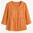 thumbnail image 6 of VBVC Women's Peter Pan Collar Button Down Blouse , Ladies' Long Sleeve Babydoll Shirt , Casual Loose Fit Peplum Top For Women, Orange , S-2XL, 6 of 6
