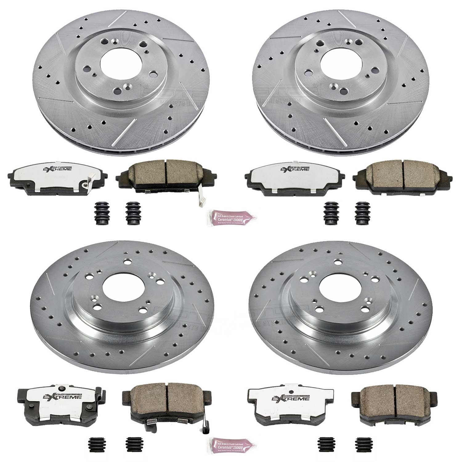 PowerStop Front and Rear Z26 Street Warrior Carbon-Fiber Ceramic Brake Pad and Drilled and Slotted Rotor Kit Fits: HONDA Select Models K2277-26