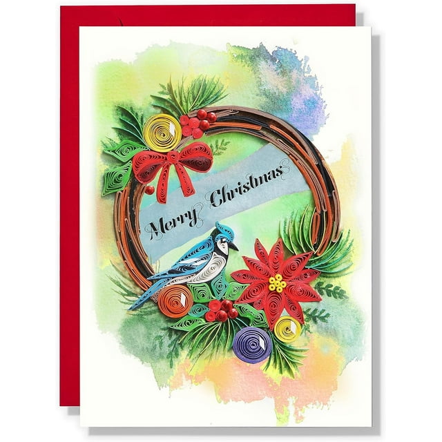 TUMYBee Christmas Wreath Quilling Card, 5 x 7 inch, Handmade, with Envelope