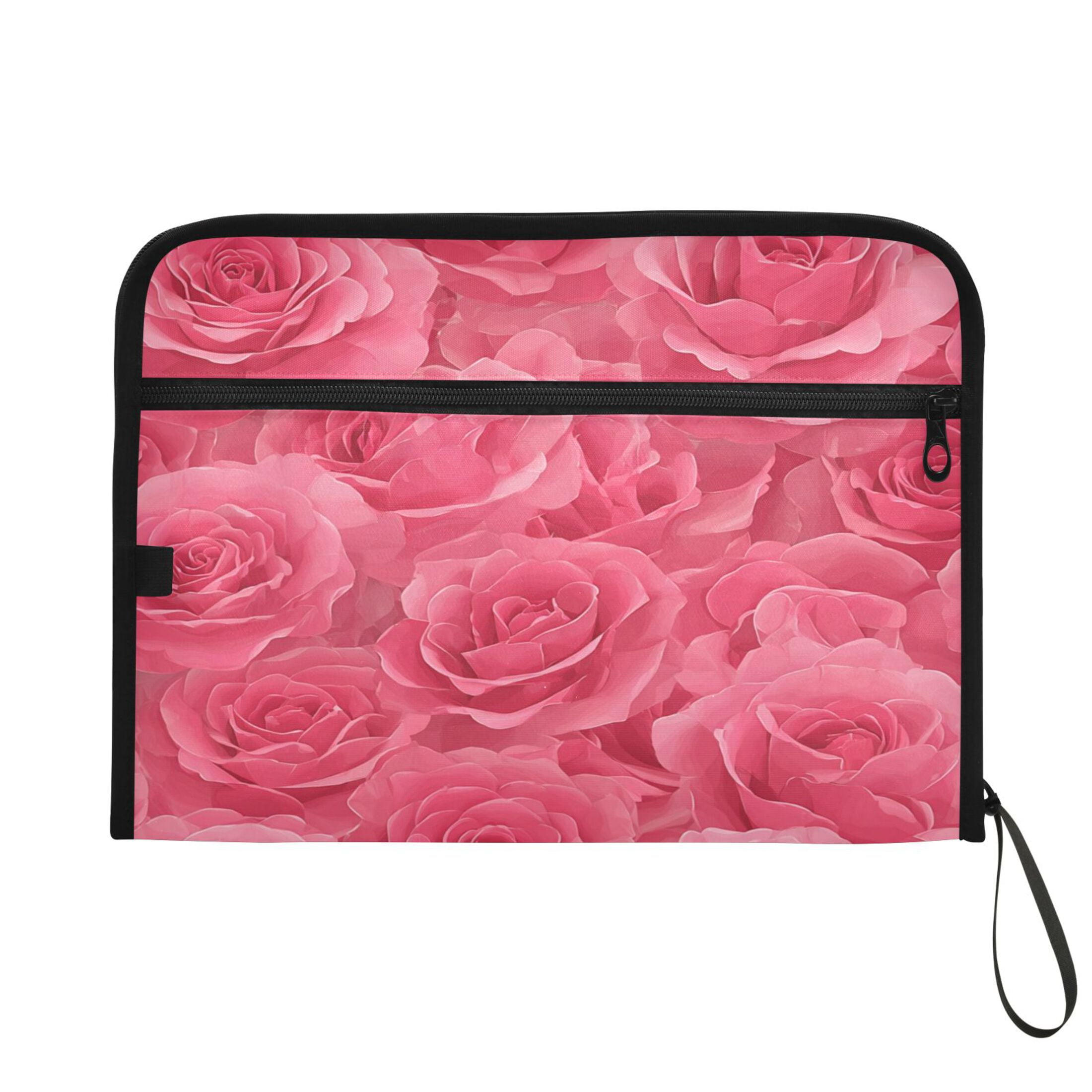 Accordion File Organizer with Zip Closure 13 Pockets Expanding File Folder Letter A4 Paper Document Organizer for Home Office Seamless Pattern with Pink Rose