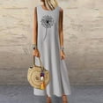 thumbnail image 2 of Robes d'Été en Coton et Lin pour Femmes, Col Rond, Imprimé, Sans Manches, Robe Débardeur Décontractée, Ample, Fluide, Maxi de Plage, 2 of 4