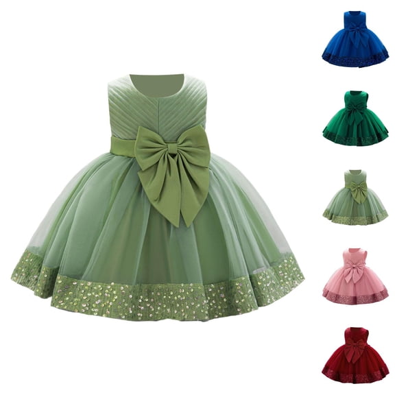Girls Formal Dress Gown with Sequins and Lace Trim, Toddler Flower Girl Pageant Wedding Princess Birthday Party Dress, Tulle Tutu Ball Gown with Sequin Bowknot