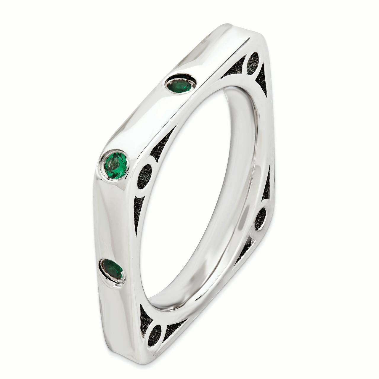 Created Emerald Sterling Silver Polished Square Ring