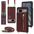 thumbnail image 2 of for Google Pixel 7 Case with Card Holder for Women,Pixel 7 Phone Case Wallet with Strap Credit Card Slots Crossbody with Kickstand Zipper Shockproof Case for Pixel 7 - Red Wine, 2 of 13