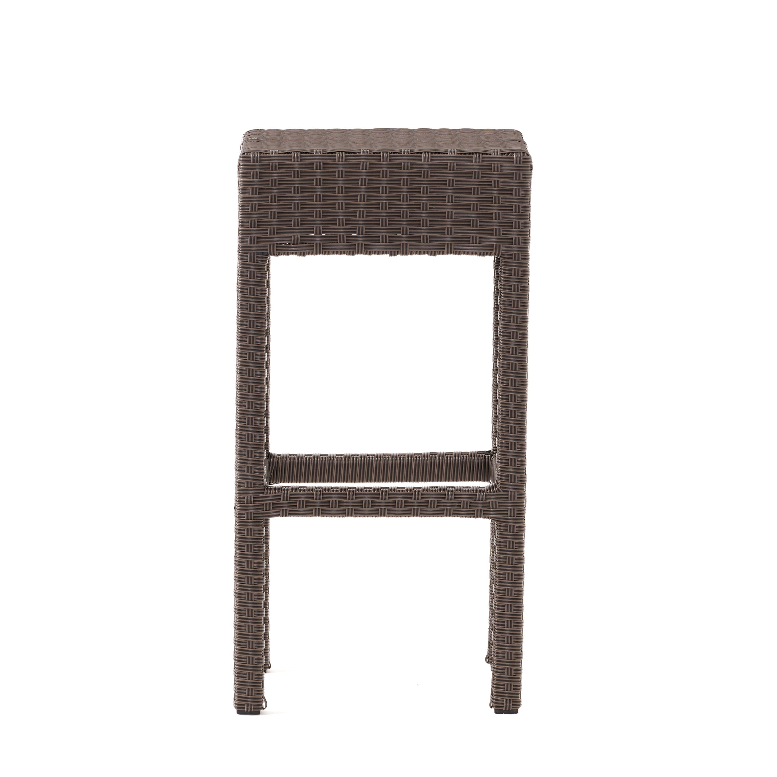 Outdoor PE Rattan Backless Bar Stool Set of 2, Simple Height Leisure Seats for Patio Bar, Dark Brown