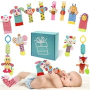 Wrist Rattles Foot Finder Rattle Sock Baby Toy, Hanging Rattle Toy, Hand Bracelet Rattle, Feet Leg Ankle Socks, Activity Rattle Present Gift for Newborn Infant Babies Boy Girl (12 pcs-A)
