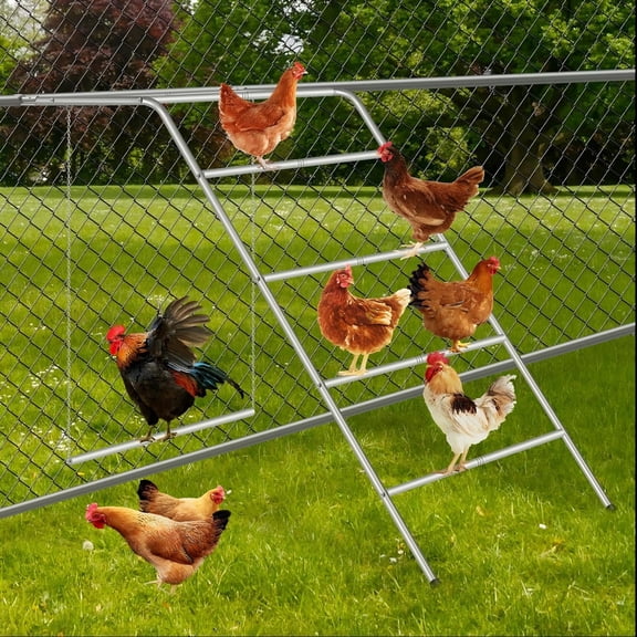 Chicken Coop Perches with Swing, Metal Chicken Roosting Bars & Ladder, Backyard Poultry Coop Accessories, Hen Roost Perch for Farm Chickens, Easy to Assemble & Clean, Grey