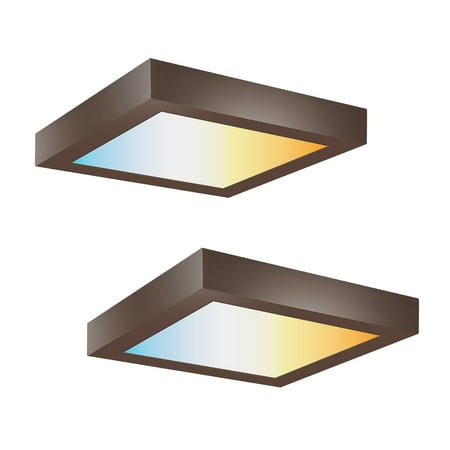 

RUN BISON 7 Inch LED Flush Mount Ceiling Light Equivalent to 40W 2700K-5000K CCT Selectable CRI 90+ Dimmable Square LED Panel Light Damp Rated ETL Listed Bronze Finish - 2 Pack