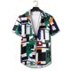 thumbnail image 3 of Camisa hawaiana con estampados irregulares coloridos para hombre, blusa de solapa de manga corta con estampado 3D de hojas de árbol, camisas hawaianas de calle de verano, 3 of 5