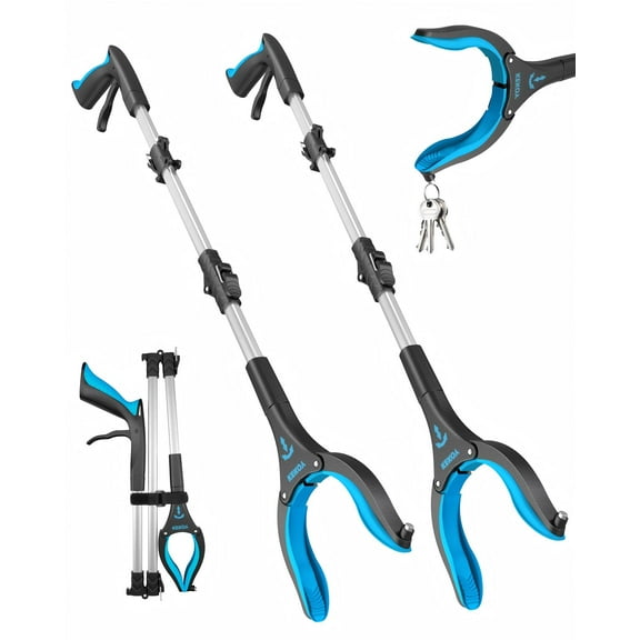 Kekoy 2 Pack 36 Inch Foldable Reacher Grabber Tool - Anti-Slip 360° Rotating Jaw, 4" Wide Extended Claw with Magnet for Seniors, Disabled & After Surgery Recovery