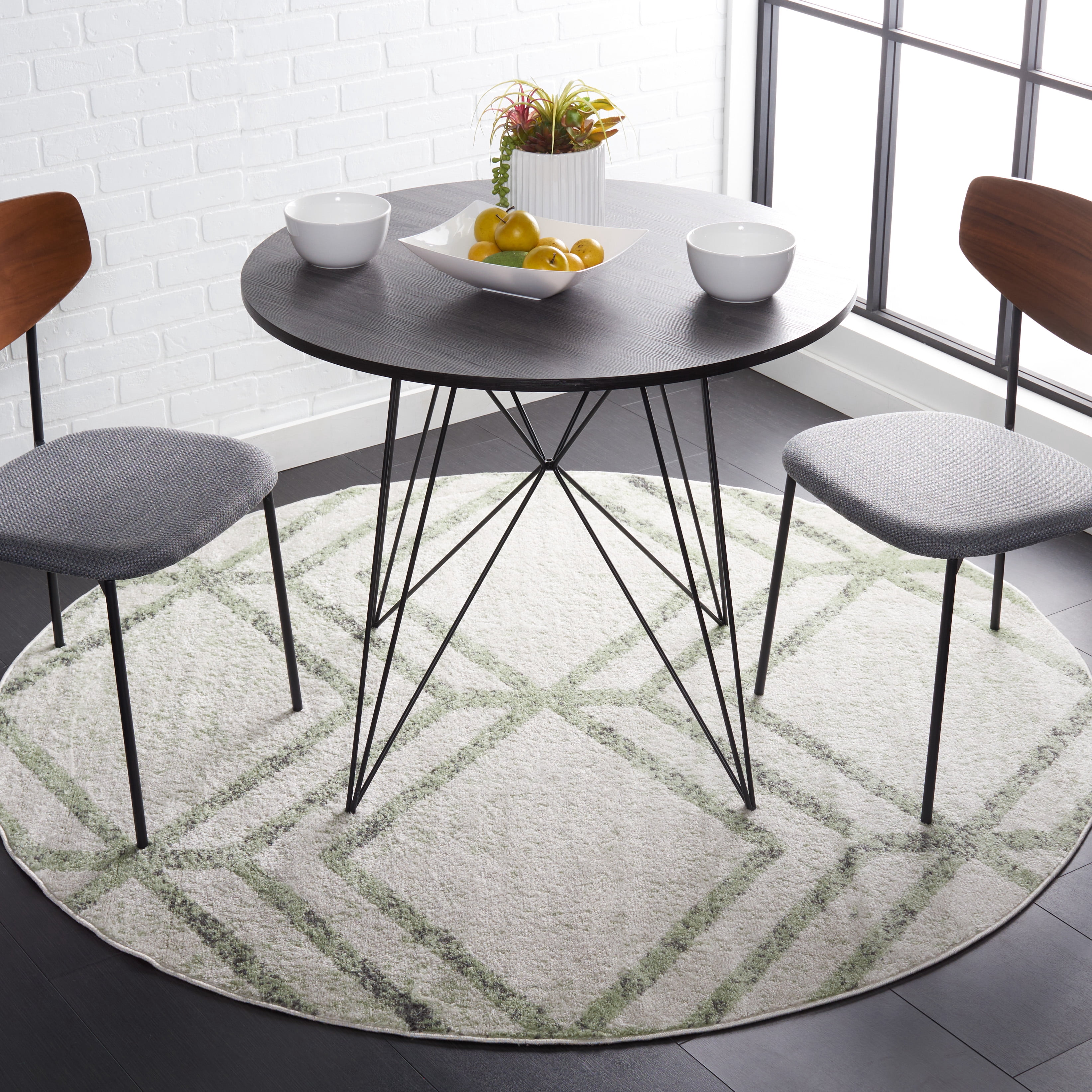 SAFAVIEH Adirondack Bailey Geometric Area Rug, Ivory/Sage, 6' x 6' Round