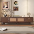 thumbnail image 3 of Mid Century Modern TV Stand for 80" TVs, Entertainment Center with Rattan Sliding Doors & Drawers, Solid Wood Legs TV Table, 3 of 9