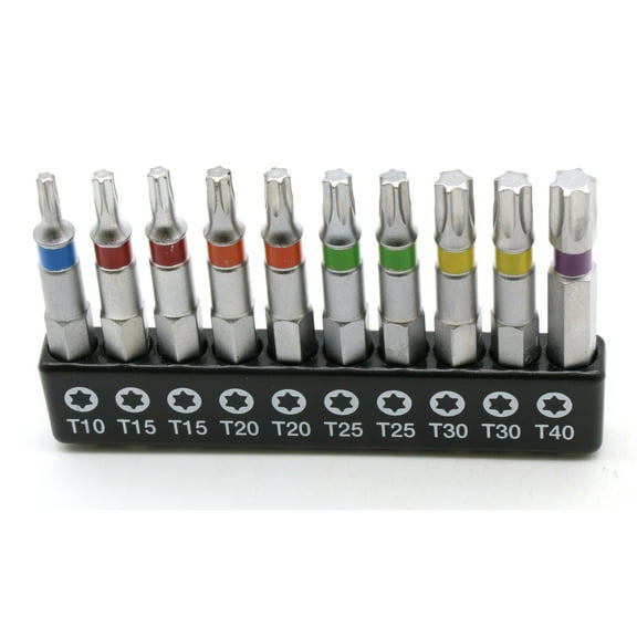 TMAX 10 pc Color Coded T10-T40 6 point Torx Impact Ready 2 Inch Long Screwdriver Insert Bit Set