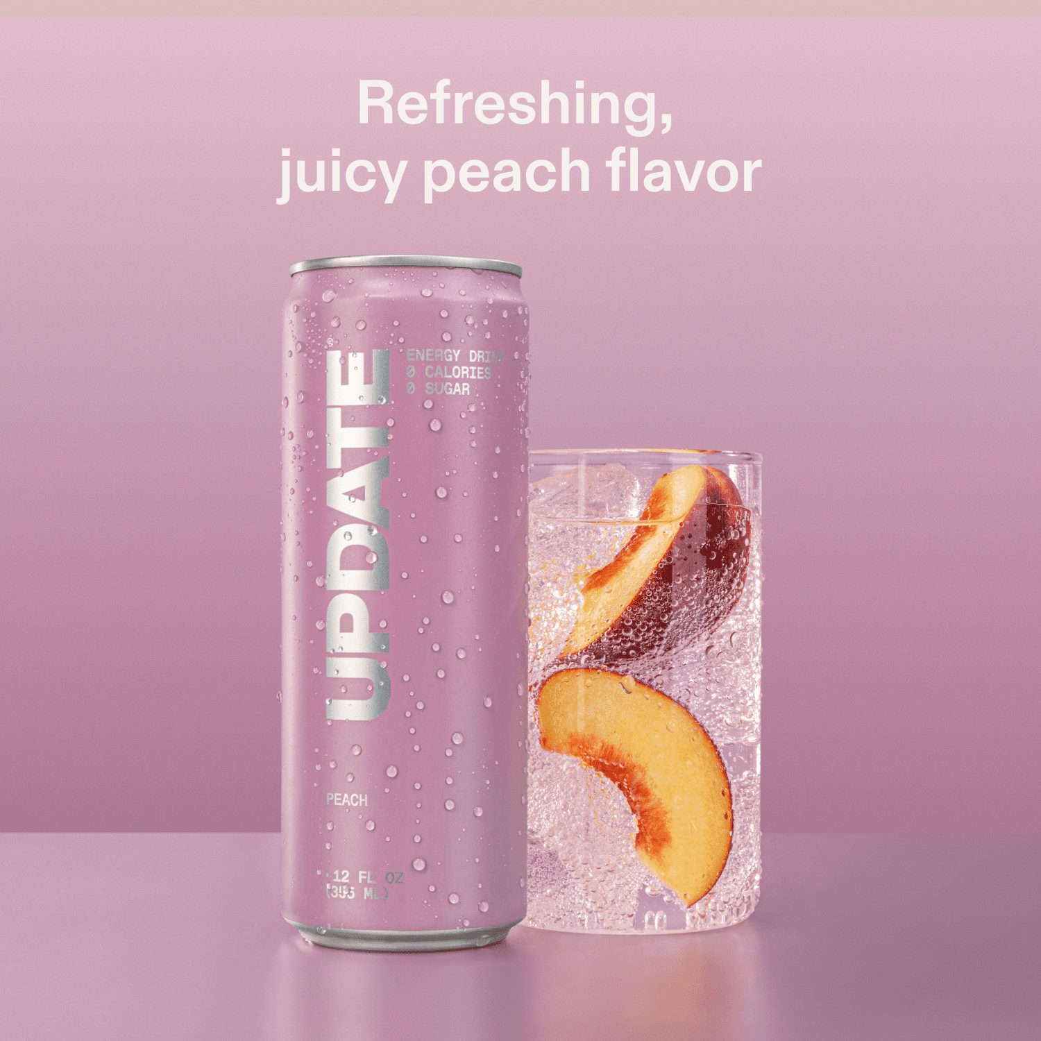 UPDATE Zero Sugar Energy Drink, Peach, 12 fl oz Can, 12 Pack