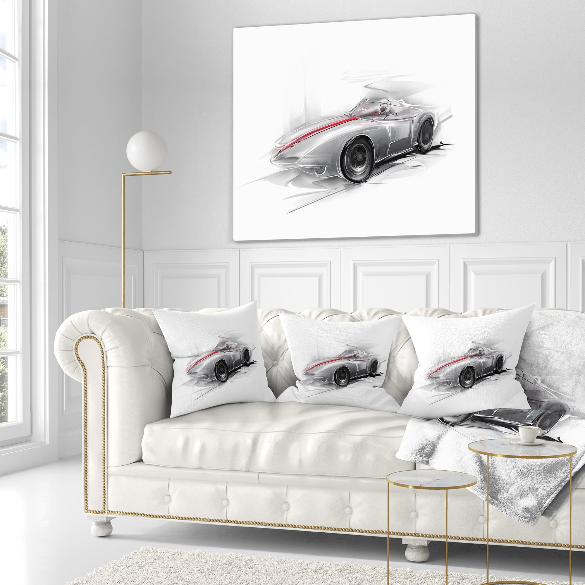 Designart Silver Formula One Car - Digital Art Car Throw Pillow - 18x18