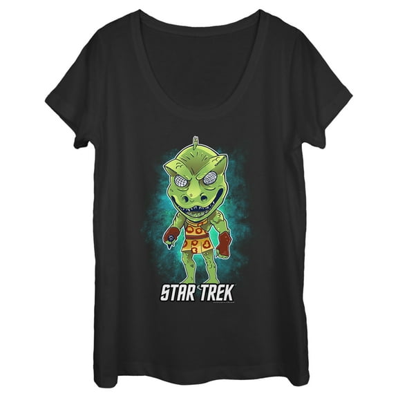 Women's Star Trek: The Original Series Cartoon Gorn Alien  Scoop Neck Black 2X Large