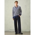 thumbnail image 4 of Men's Striped Long Sleeve Knit Polo Sweater, Casual Retro Pullover Top, 4 of 5
