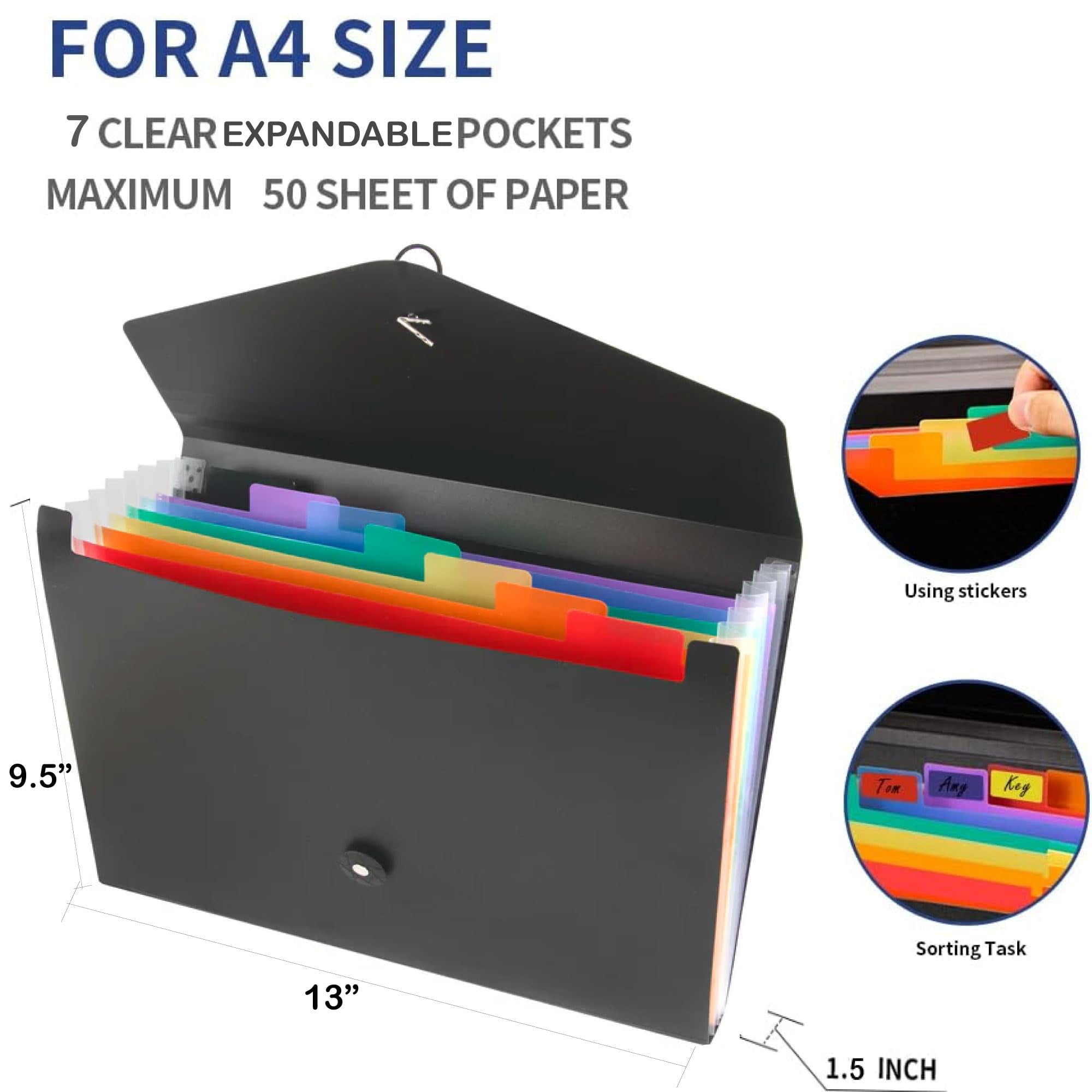 50 Pack of Bulk Wholesale 7 Pocket Accordion File Folder Holder Organizers with Color Tabs for Letter Size Paper, Documents, Receipts, Students, Teachers and Office Administrators