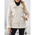 thumbnail image 4 of -Chaqueta gruesa y cálida de piel Fuax para mujer, abrigo holgado con cinturón para motociclista, Otoño e Invierno, 4 of 5