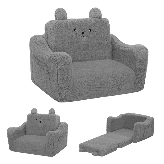 AILEEKISS Toddler Sofa Chair, 2-in-1 Foldable Baby Couch Flip Open Sofa Bed for Playroom, Grey