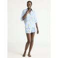 thumbnail image 3 of Joyspun Women’s Woven ¾ Sleeve Notch Collar Top and Boxer Shorts Pajama Set, Sizes XS-3X, 3 of 4