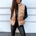thumbnail image 4 of Women's Sleeveless Vest Jacket, Solid Color Cotton Zip Front Top, Casual Short Length Tank Style Outerwear, Lightweight Layering Piece, Comfortable Vest with Pocket Khaki XL, 4 of 6