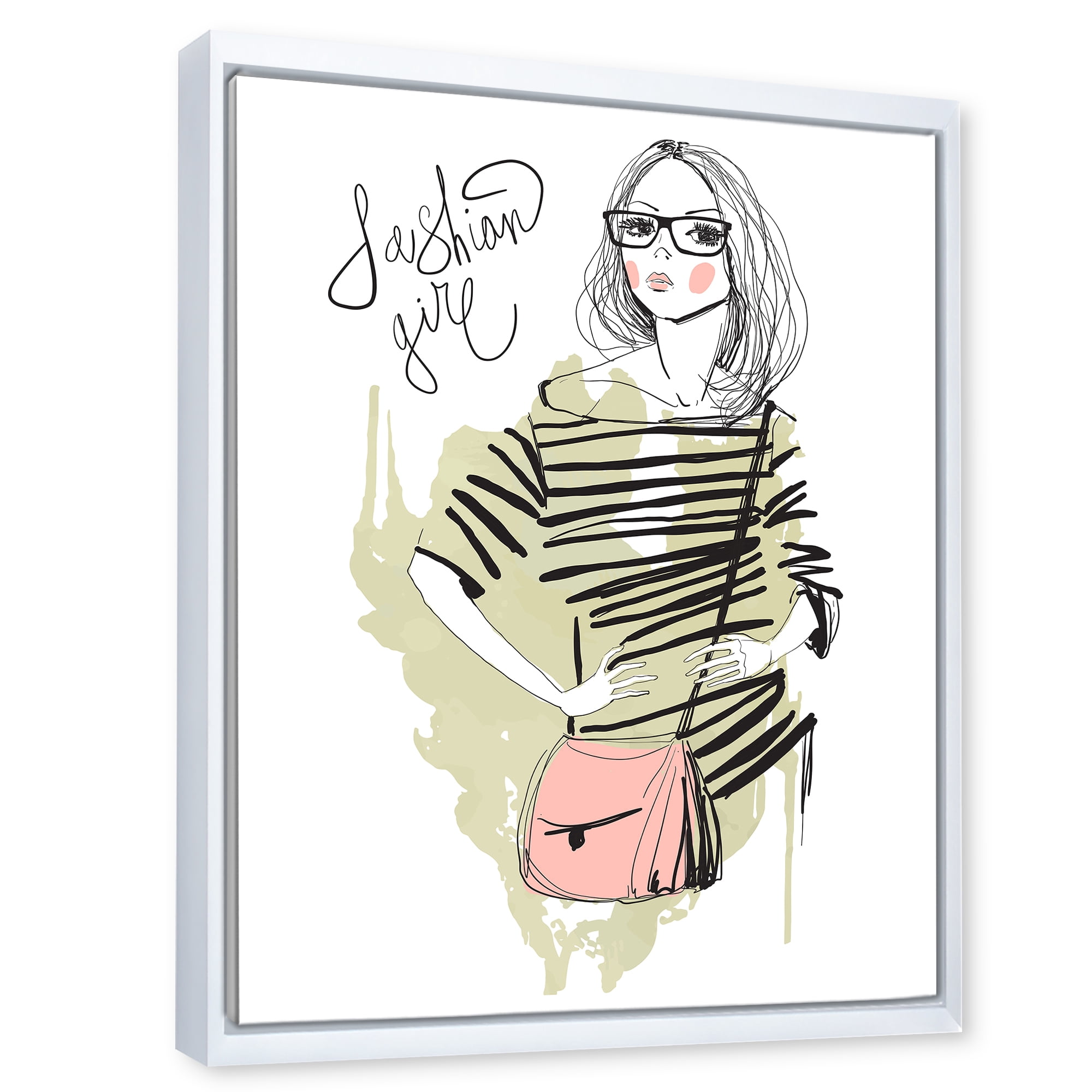 Designart 'Trendy Fashion Woman' Shabby Chic Framed Canvas Wall Art Print