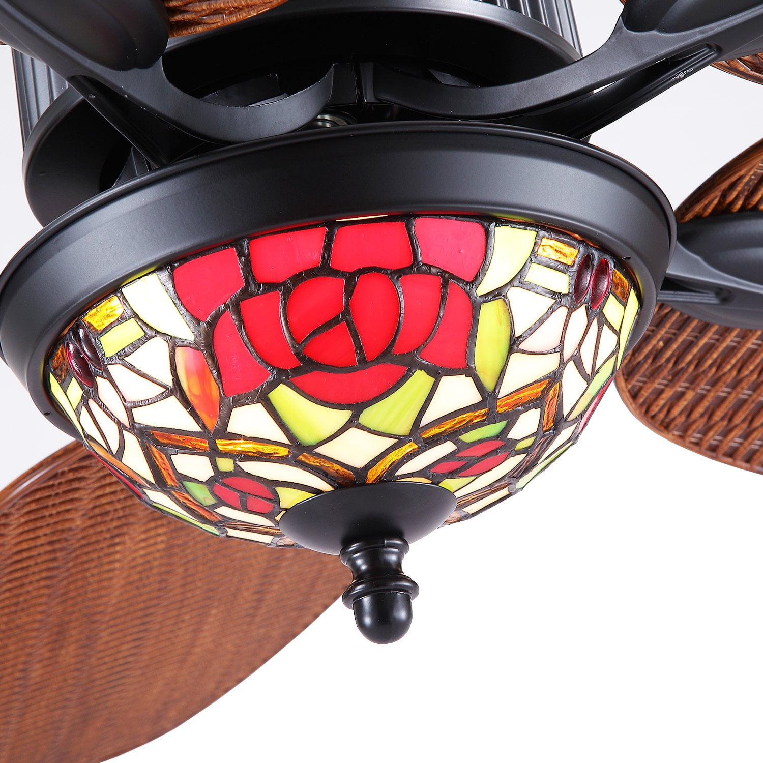 BayDay 48 Inch Tropical Ceiling Fan with Lights & Remote Control, APP Operable, 6 Speeds, Dimmable LED, Reversible Palm Leaf Fan for Bedroom, Living Room, Patio, Porch, Modern Black